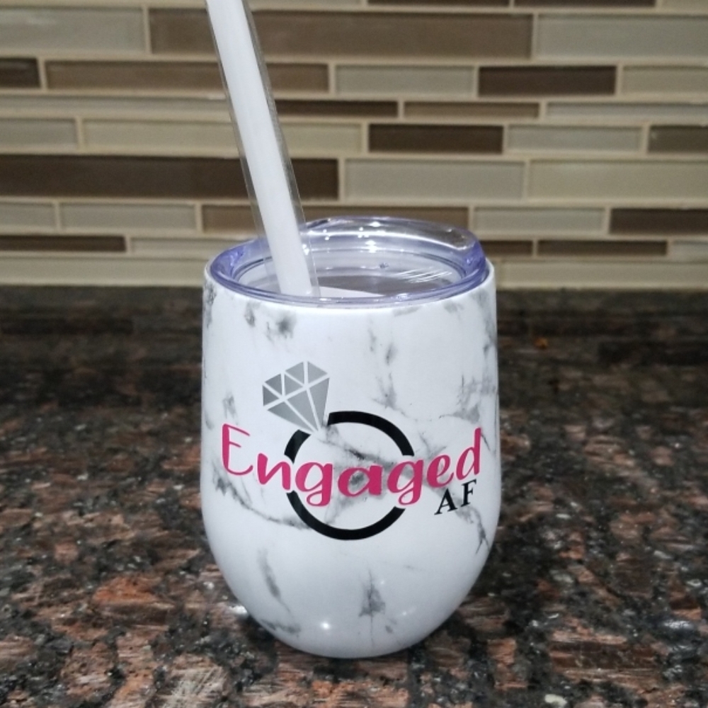 Engaged AF Wine/Coffee Tumbler Marble Stainless